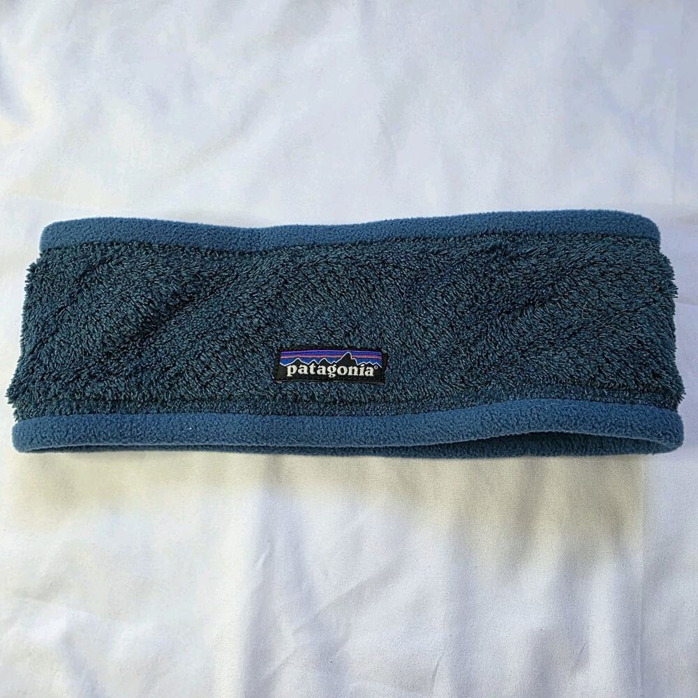 Patagonia Blue Fleece Headband One Size Solid Logo Accent Winter